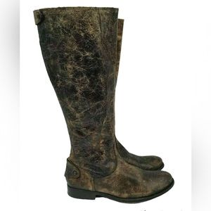 Frye Melissa Button Riding Boot Distressed Glazed Chocolate Brown 8.5 EU 39 BNWT
